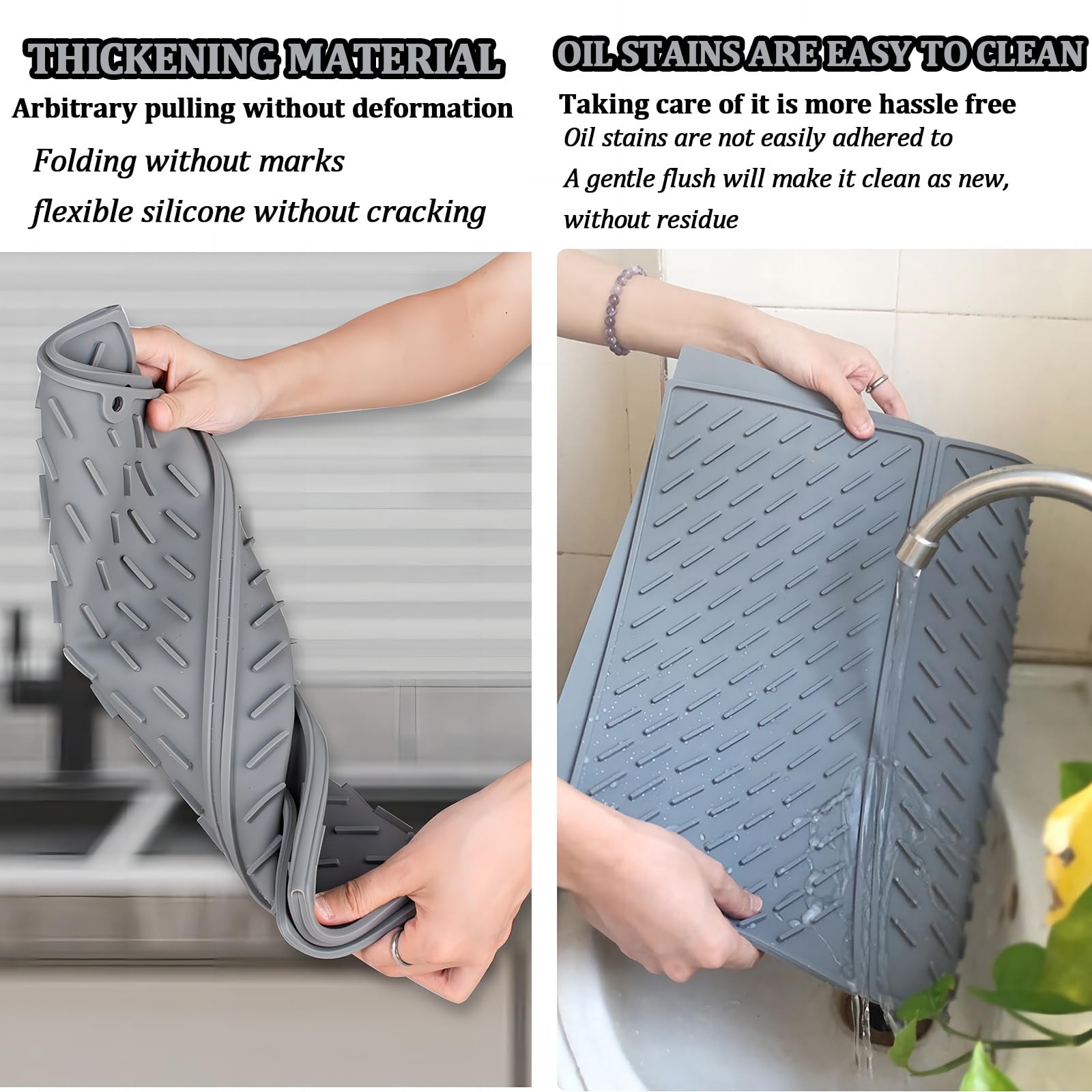 Silicone Dish Drying Mat for Kitchen Counter, Collapsible Trifold Large Dish ...