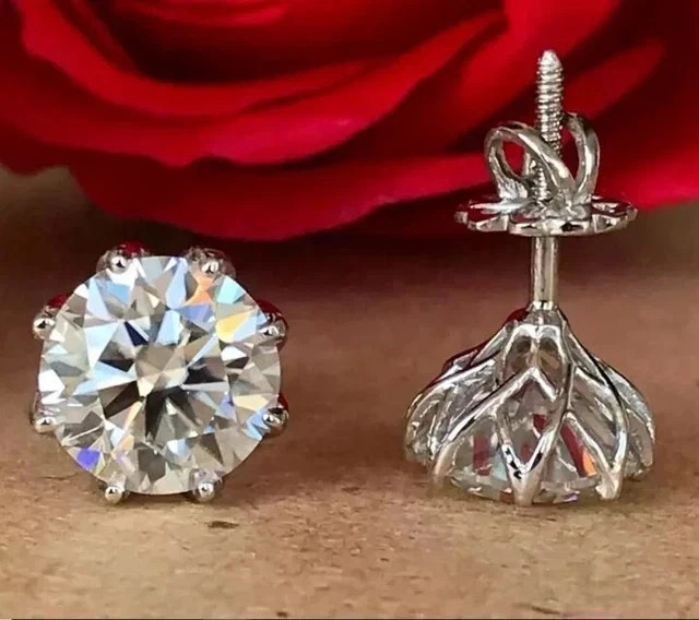 4Ct Round Cut Lab Created Solitaire Diamond Stud Earrings 14k White Gold Plated