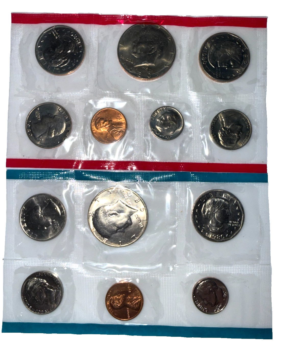 1980 US Uncirculated Mint Set 13 Coins Original Cello Flat Pack "As Pictured"