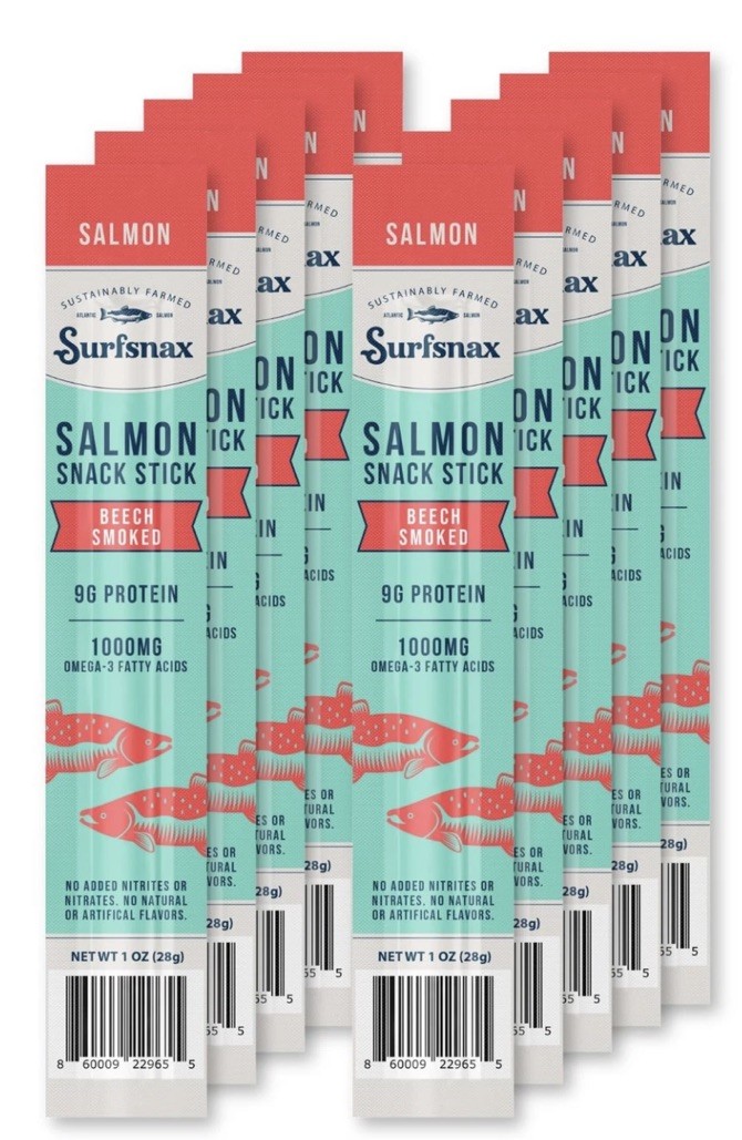 10 Surfsnax Salmon Snack Sticks Sustainably Farmed Beech wood Smoked 1oz Protein