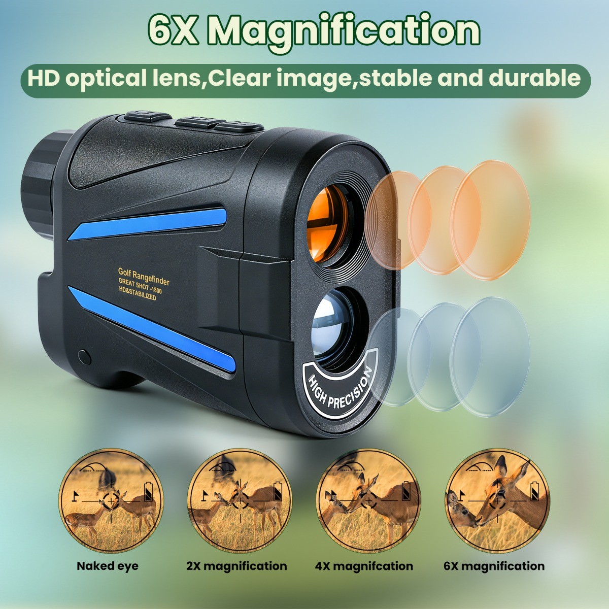 2187 Yard Golf Rangefinder, 6x Magnification, High-Precision Slope Mode Scanning