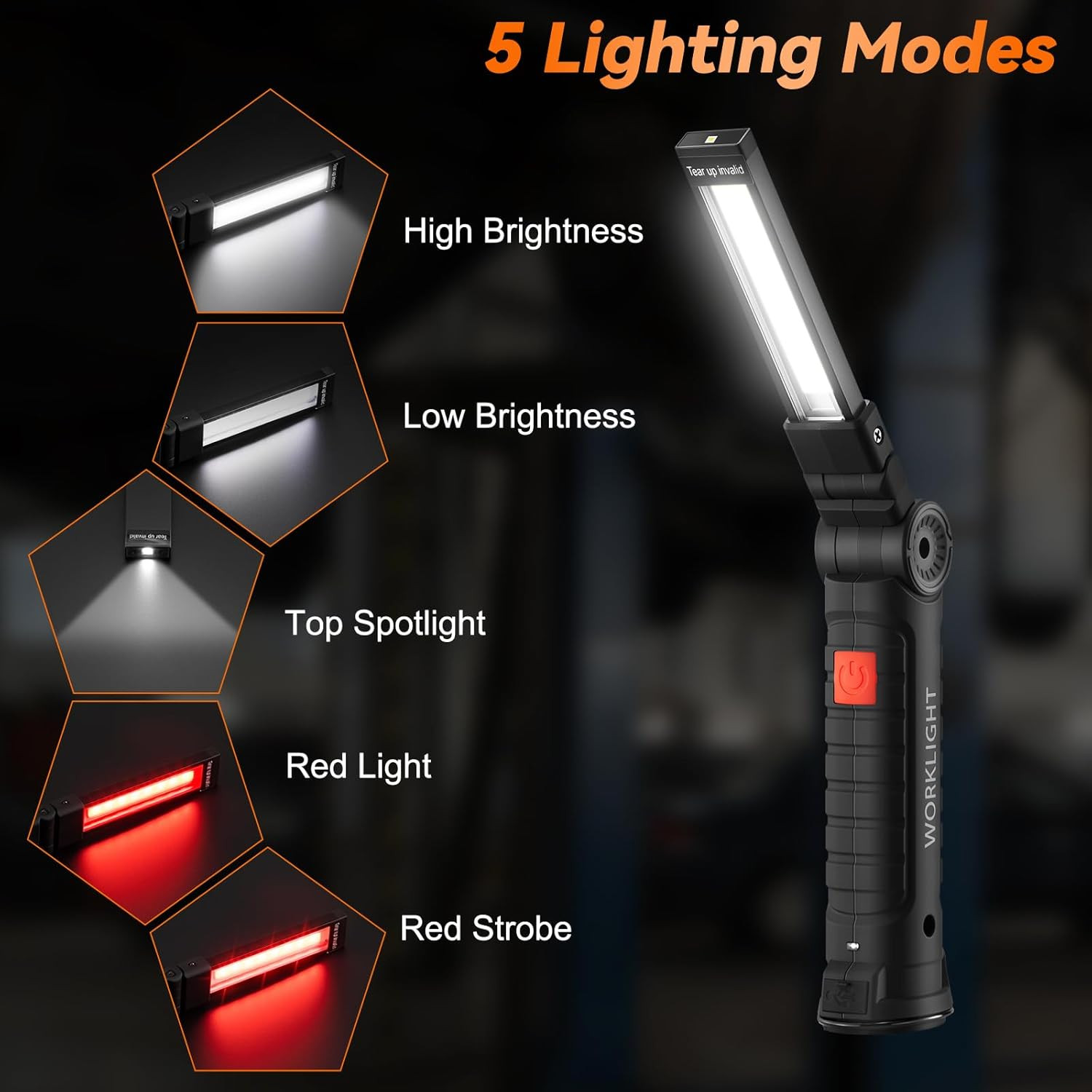 Magnetic Work Light 6Pack, Rechargeable LED Work Light with 360° Rotation, 5 Mod