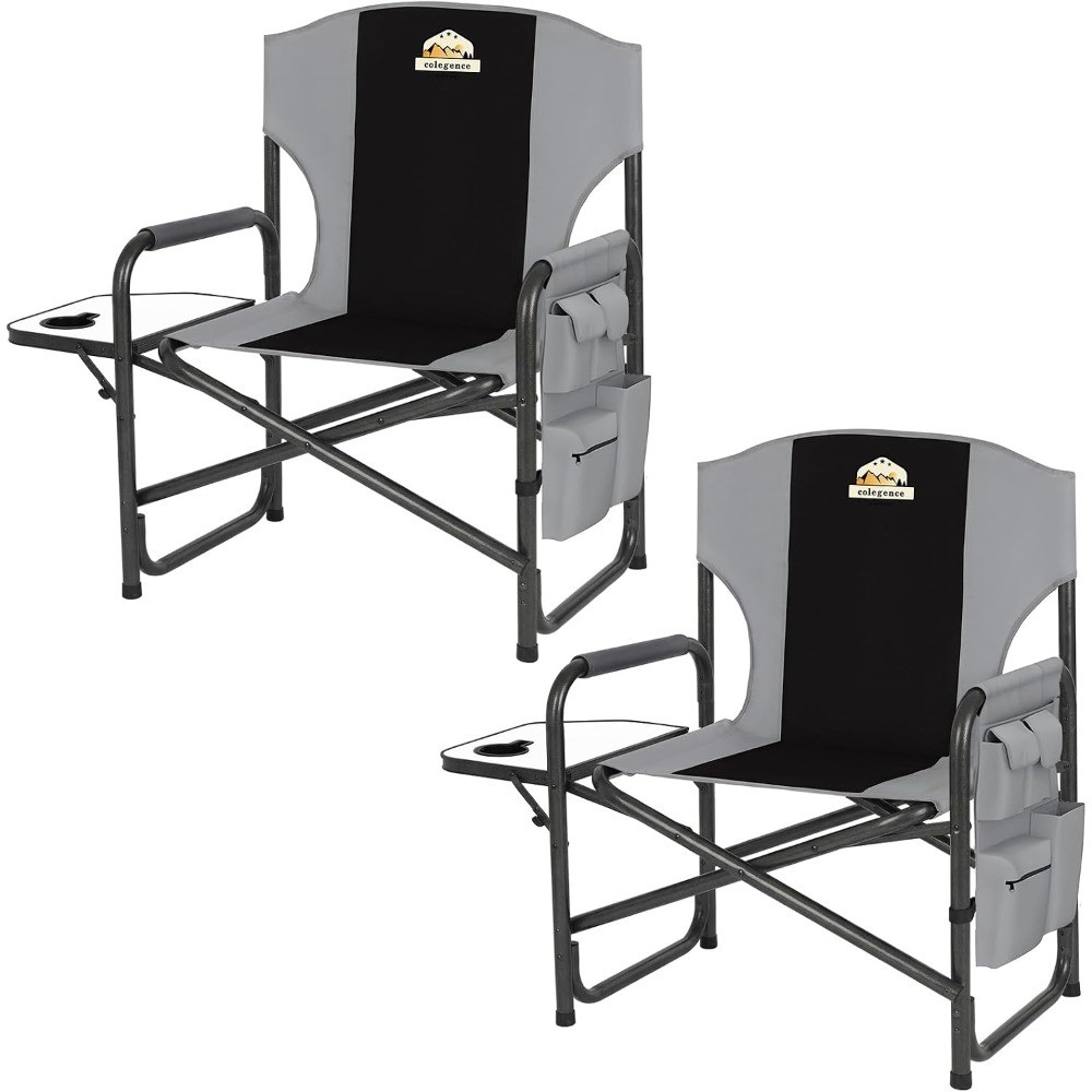 Oversized Directors Camping Chairs, 2 Pack, 600 lb, Black | Heavy duty outdoor
