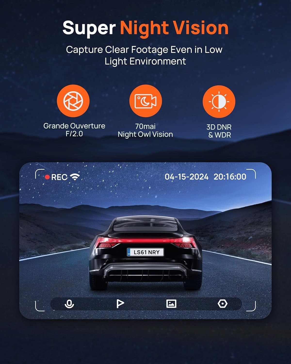 Front Dash Camera 130° Wide-Angle Loop Recording