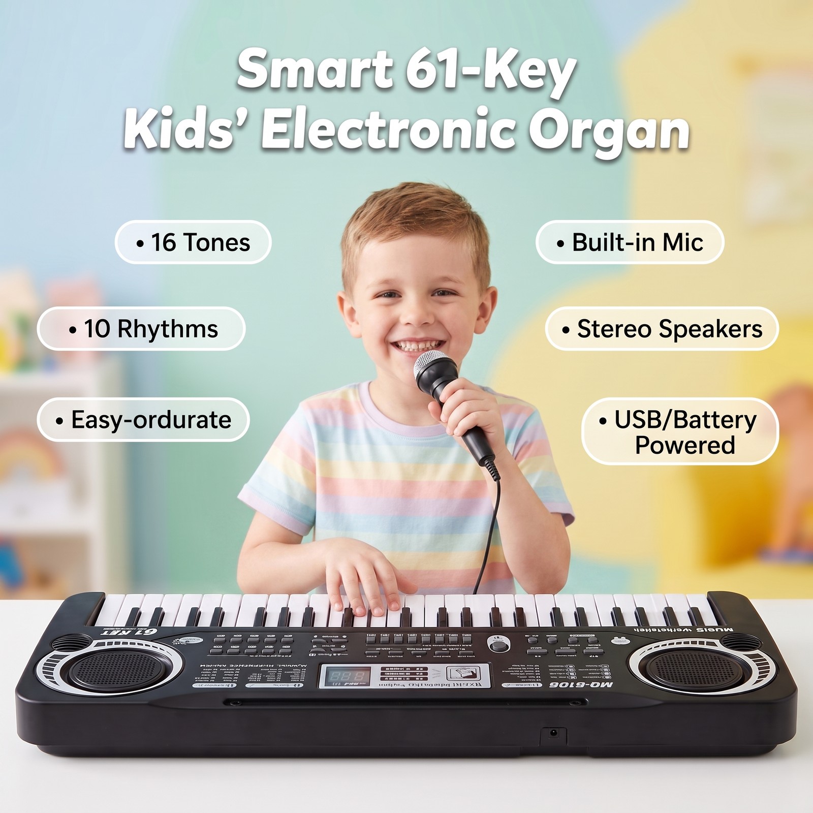 61 Keys USB Keyboard Complete Accessory Microphone Cable For Beginner Kids