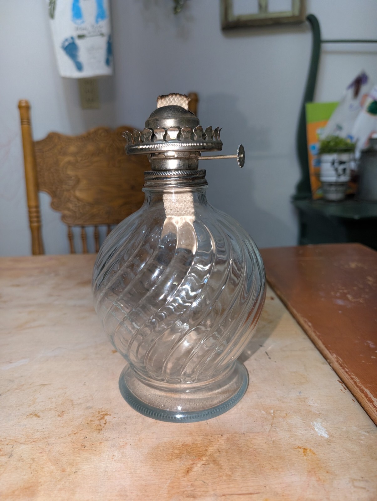 VTG Clear Glass Oil Lamp Fluted Kaaddan Lamplight Farms Pedestal Kerosene