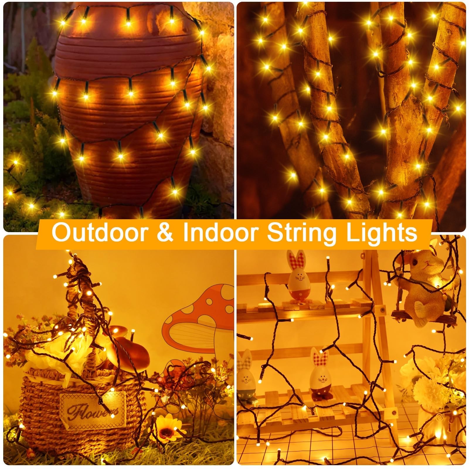 Solar String Lights for Outside, 39.4ft 120LED Outdoor Solar String Lights 8 ...