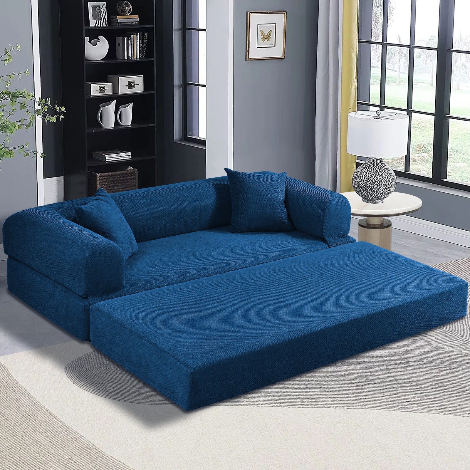 80" Convertible Sofa Bed Corduroy Boneless Couch Pull Out Bed Futon Sleeper Sofa