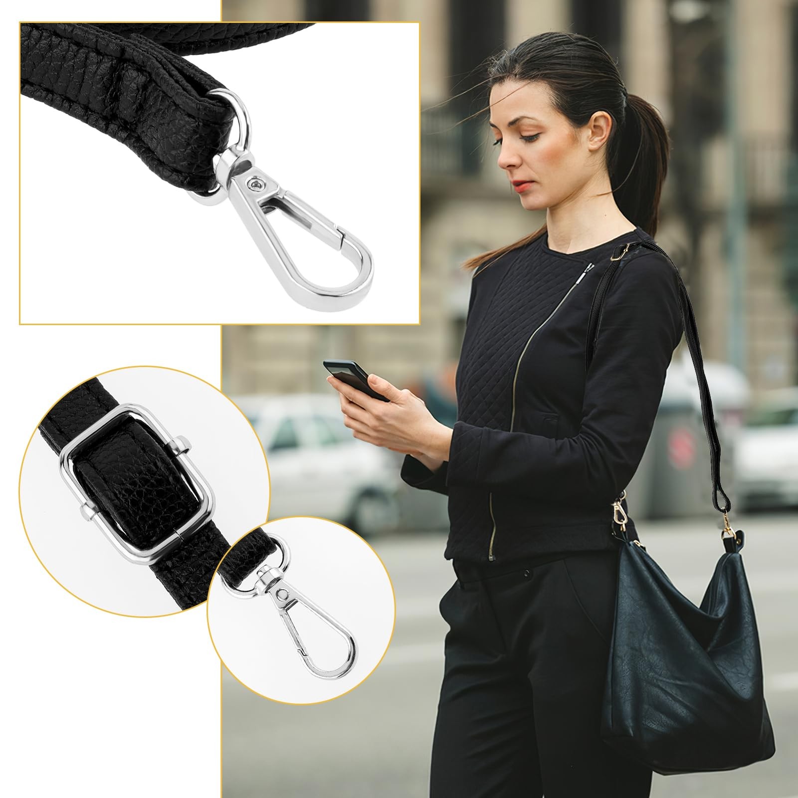 Leather Purse Strap Replacement Black Leather Crossbody Strap Adjustable
