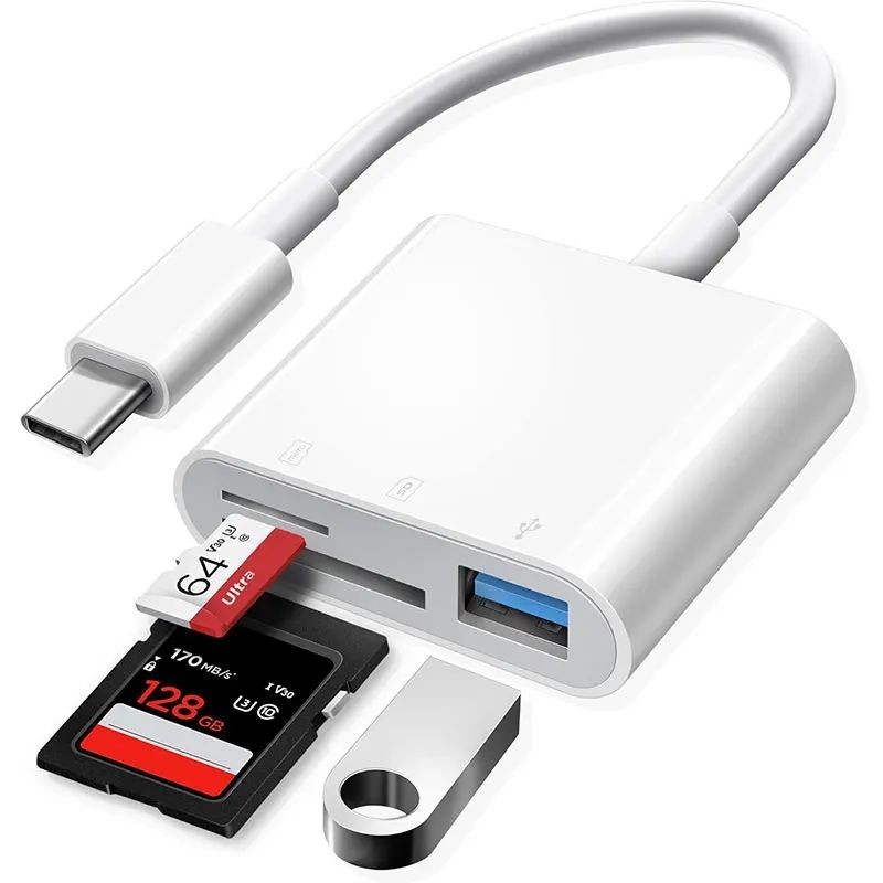 3-in-1 USB-C Memory Card Reader TF CF SD Compact Flash Adapter