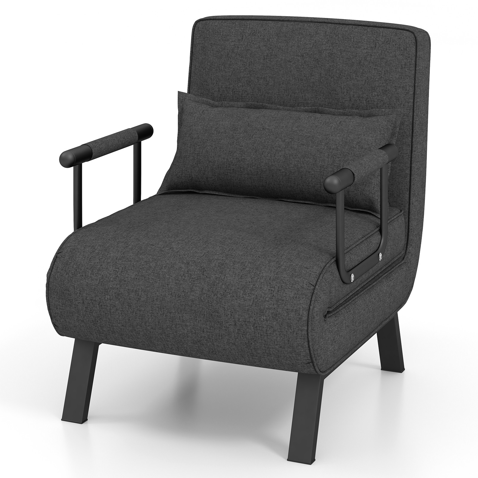 Folding 6 Position Convertible Sleeper Home Armchair Lounge Couch w/ Pillow Gray