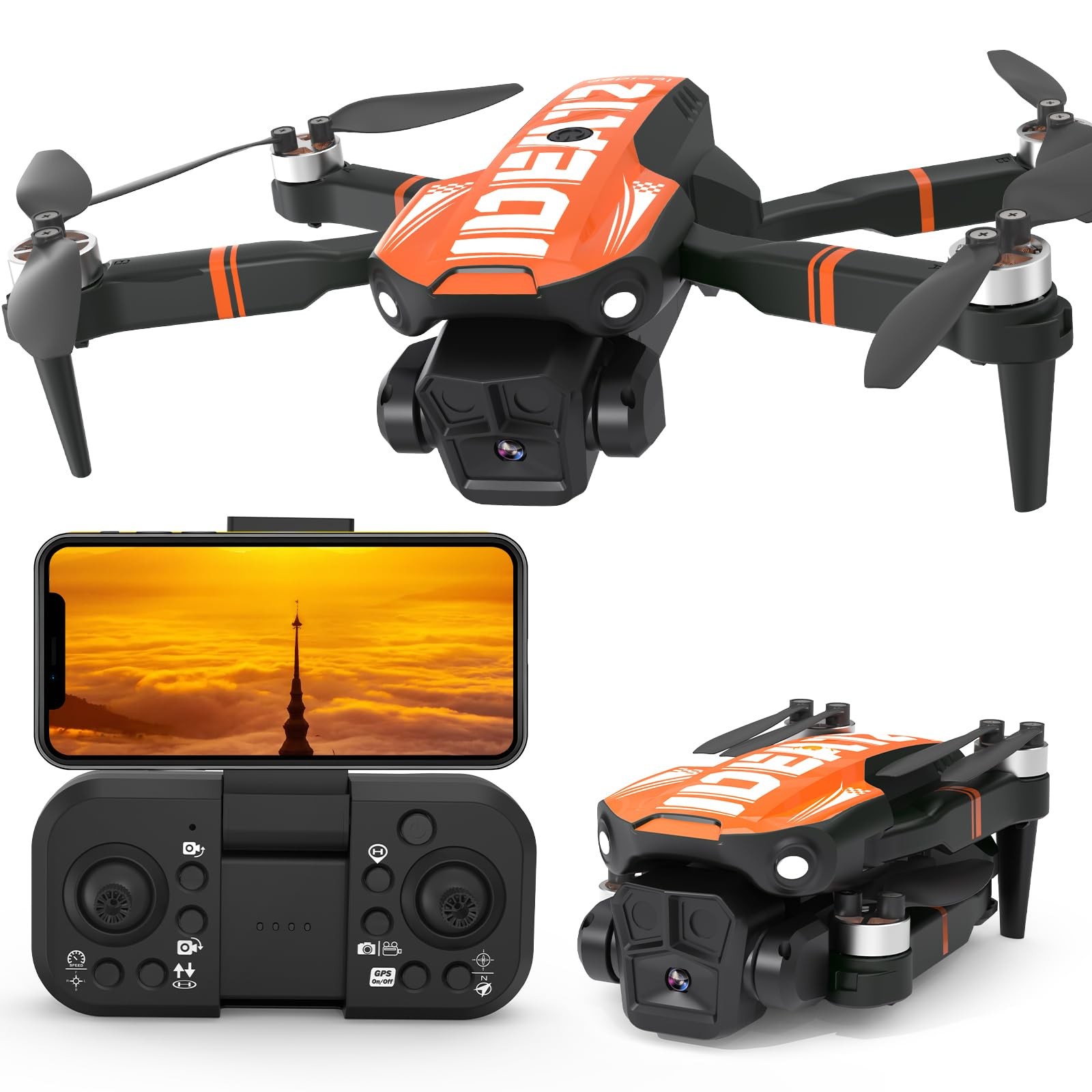 LE-IDEA GPS Drone with Camera for Adults, IDEA12GPS Orange