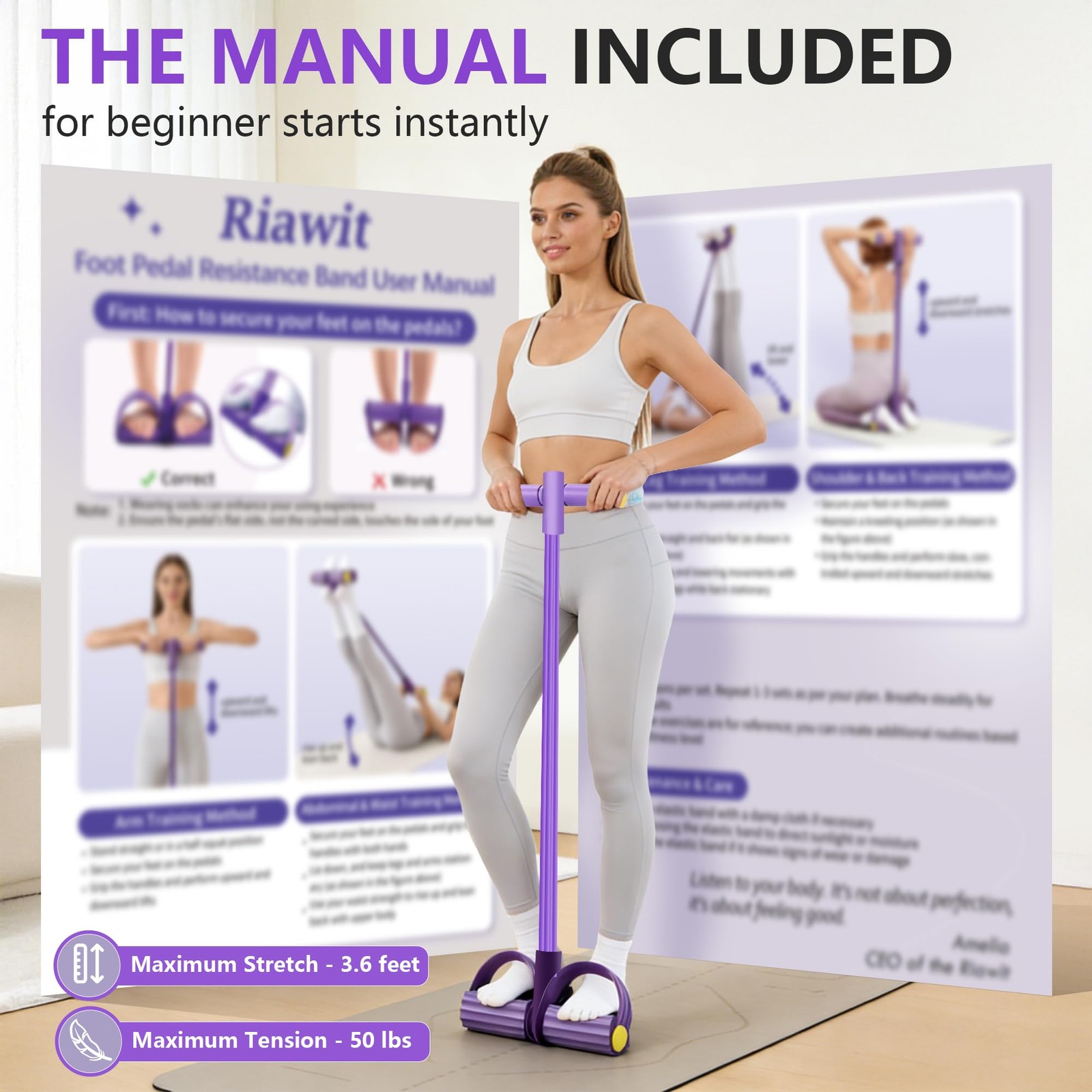 Upgraded Pedal Resistance Band with Handle, Soft Durable Fashion Puller Exerc...