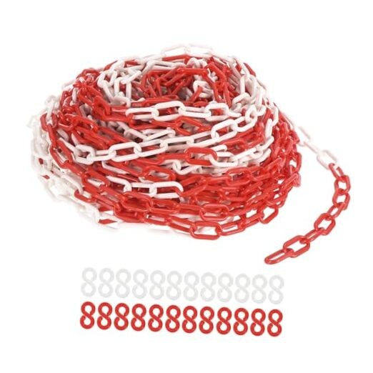 Plastic Chain Links, 100 Foot Safety Barrier Chain for Crowd Red/White