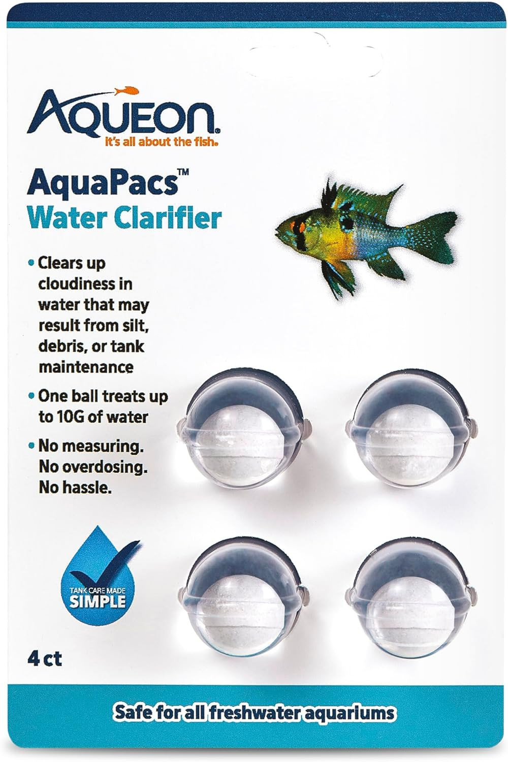 Aquapacs Water Clarifier, for Freshwater Aquariums, 4 Pack