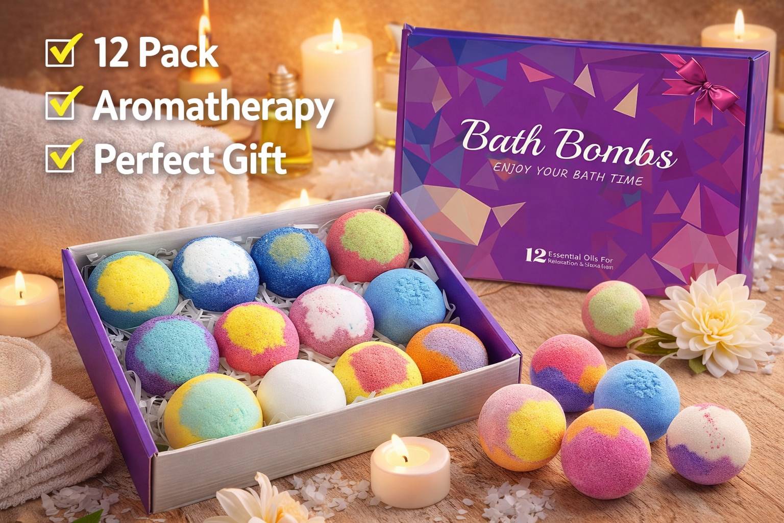 Bath Bombs Gift Set 12 Pack Natural Aromatherapy Spa Relaxing Fizzy Women Gifts