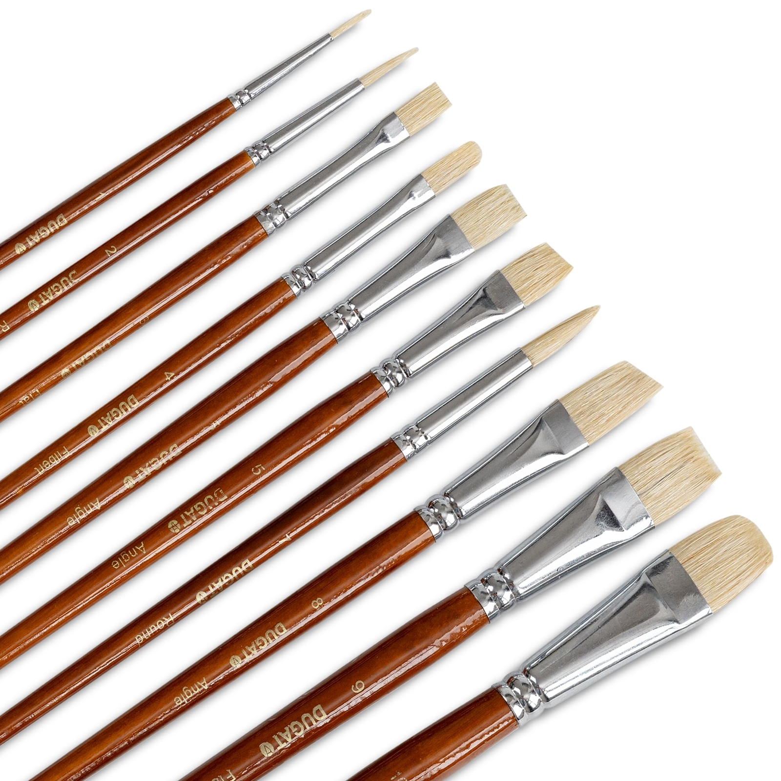 10pcs White Hog Hair Artist Paint Brush Set by  Perfect for Acrylic Oil Brown