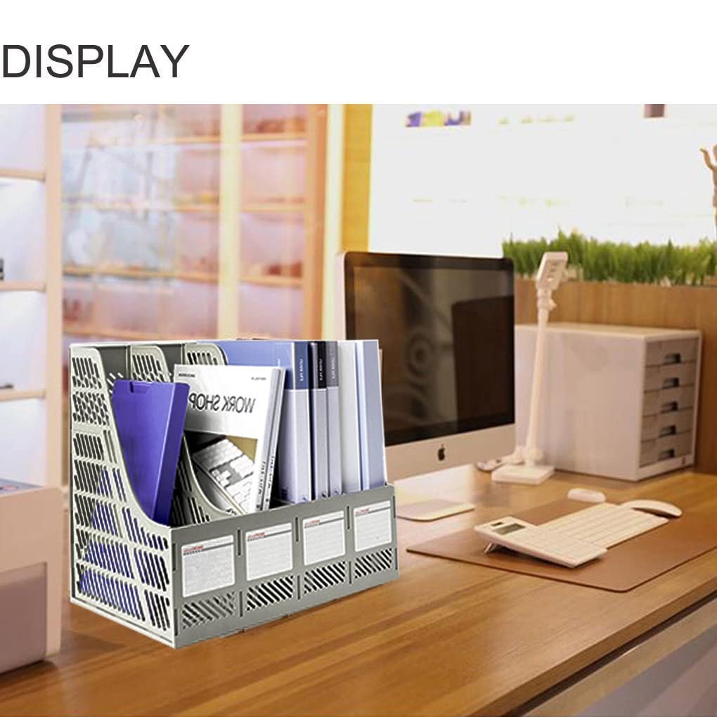 Gray 4 Compartments Vertical File Organizer Desktop Filing Box Magazine