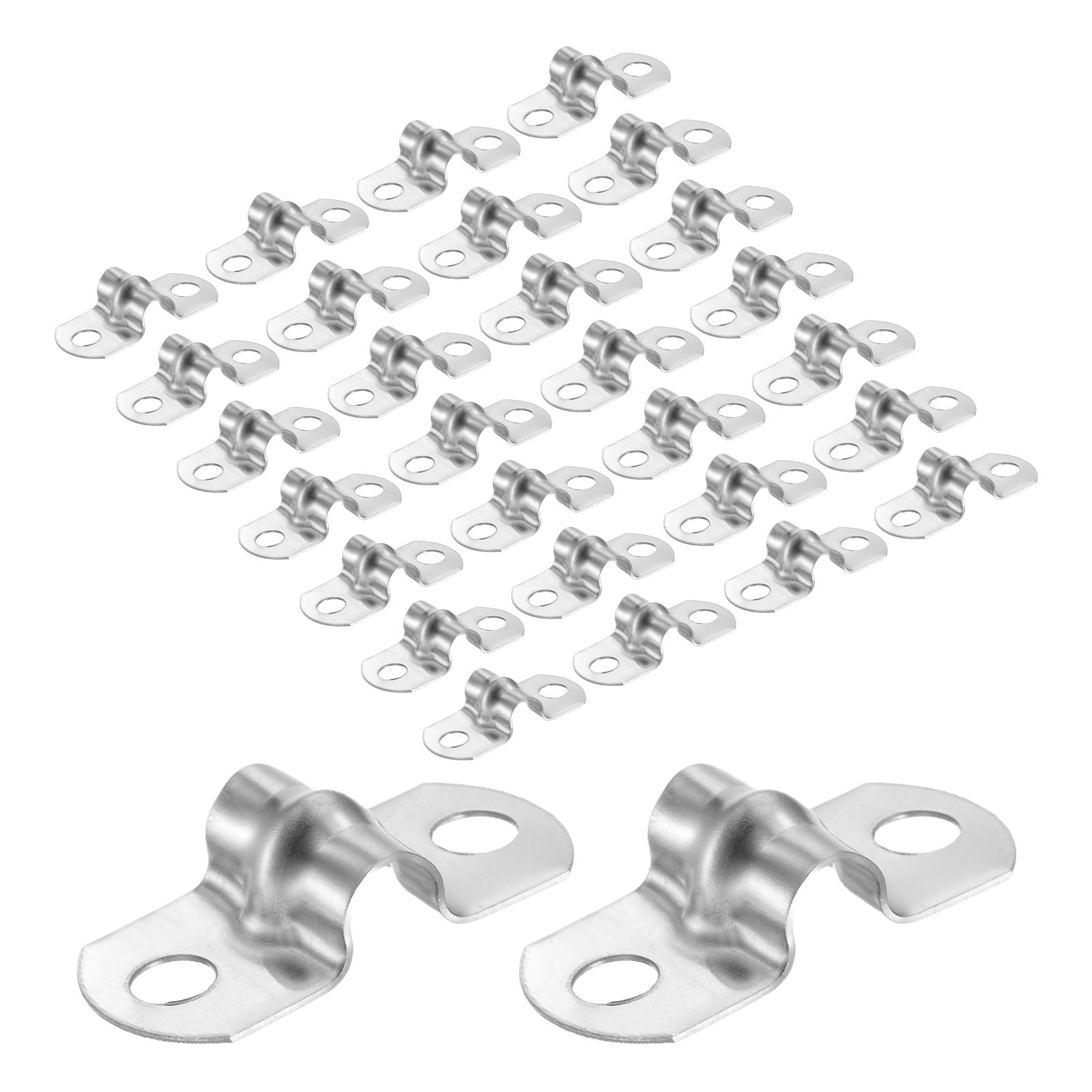 30PCS S1/4" 2 Hole U Bracket Conduit Clamps Stainless Steel Pipe Strap Silver