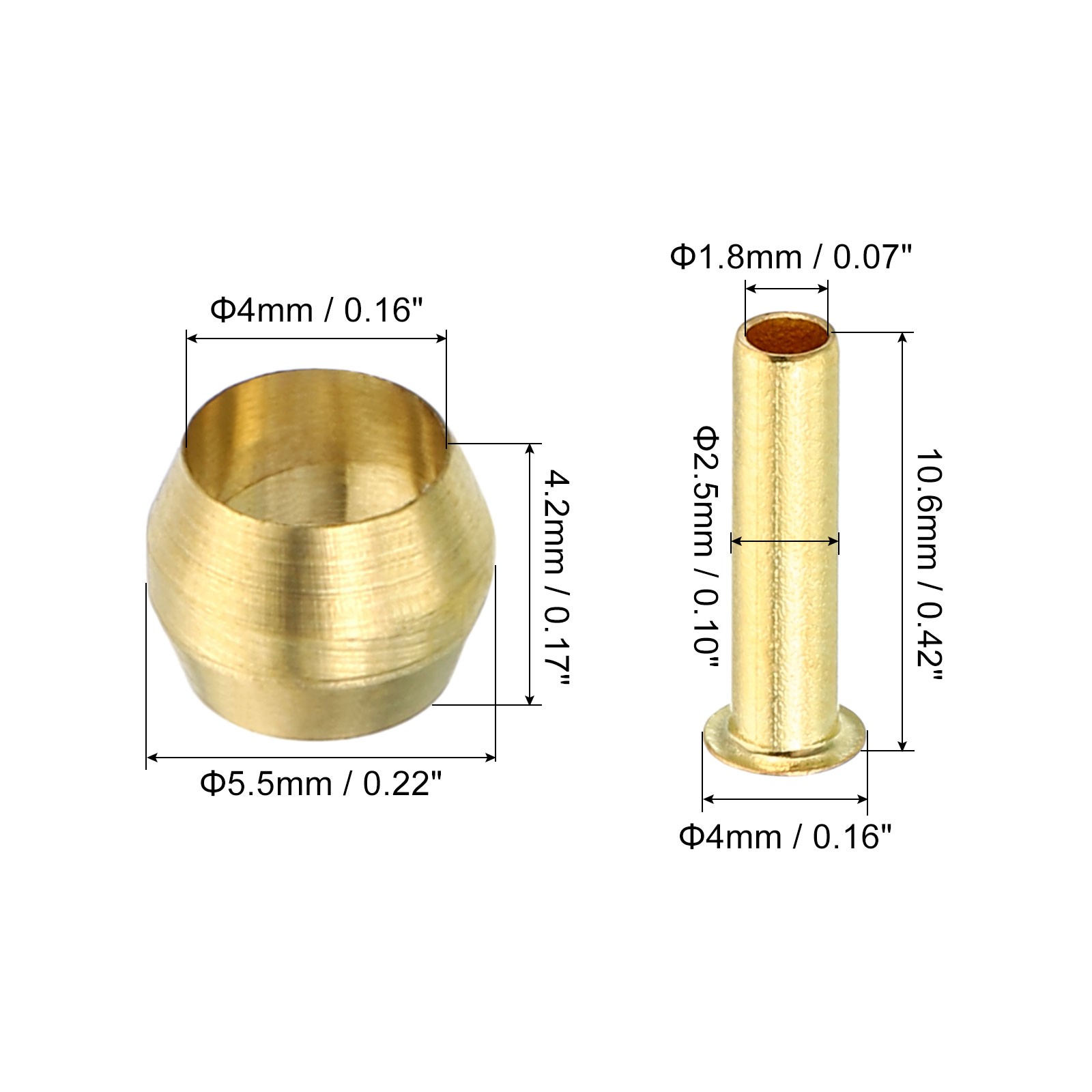 60 Pcs 4mm Tube OD Brass Compression Sleeves Ferrules Fitting Insert Support