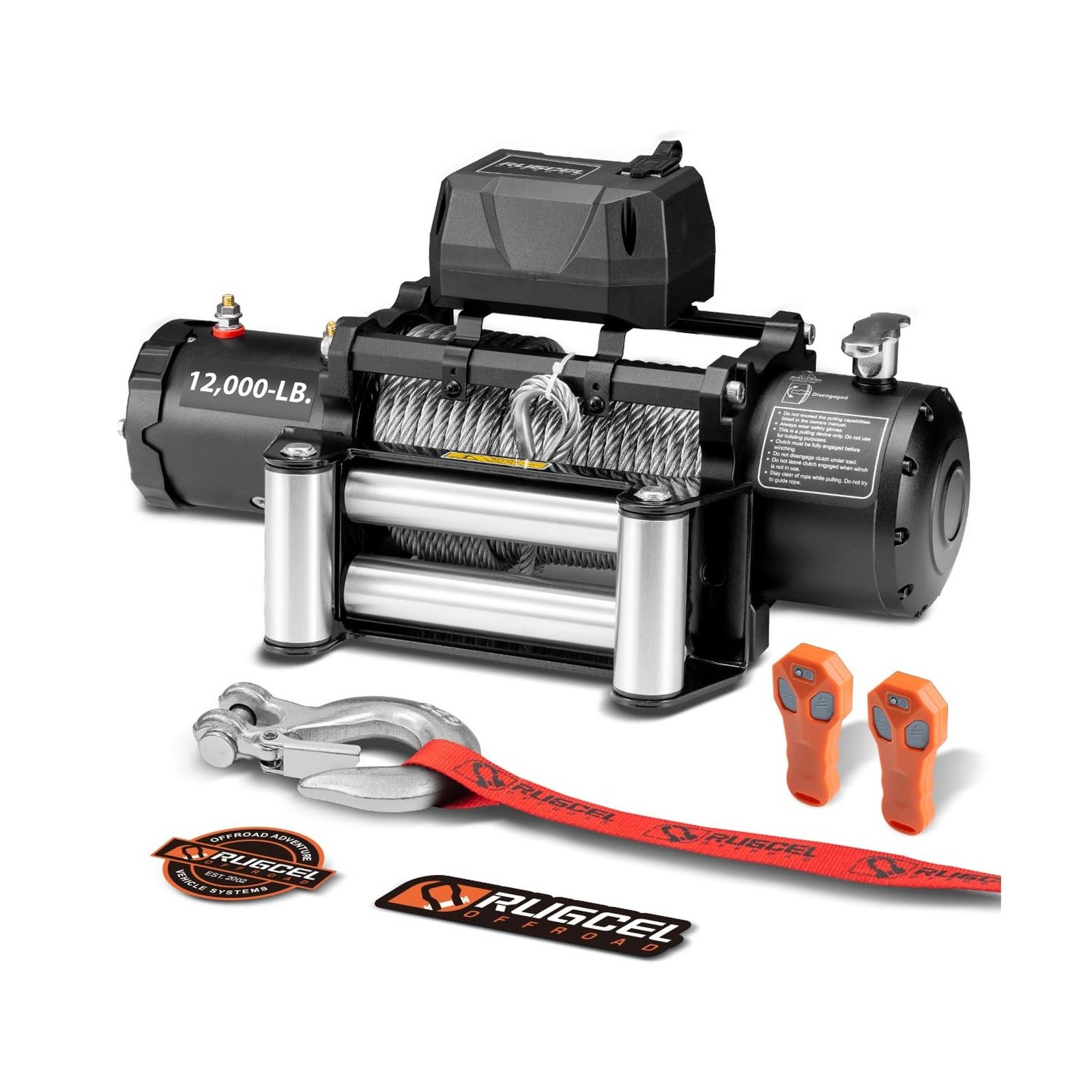 RUGCEL 12000lb Waterproof Electric Winch – 12V Steel Rope (85ft) with Roll