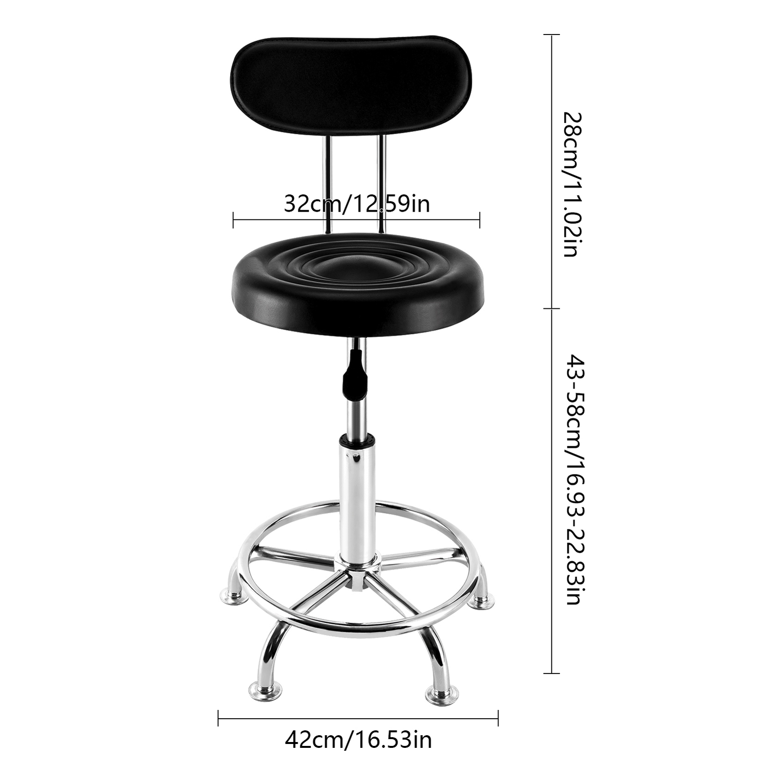 Pastoral Style Work Shop Stool Chair Garage Height Adjustable Seat Footrest