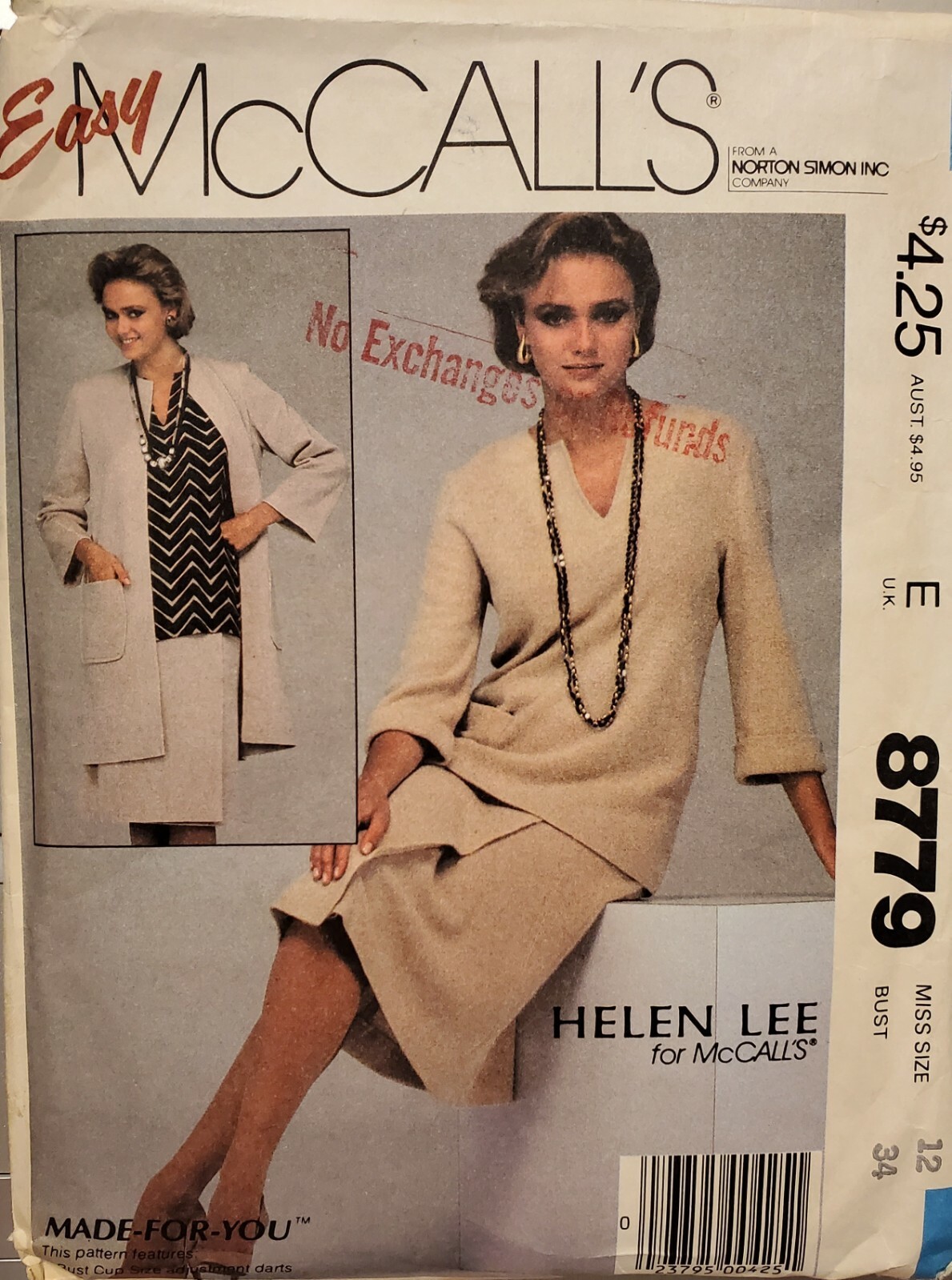 Vtg McCalls Helen Lee pattern 8779 Misses' Coat, Top & Skirt sz 12 bust 34 uncut
