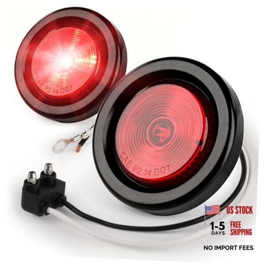 2-Inch Round LED Clearance Marker Lights - 2-Pack, P2 Rated, IP67 Red