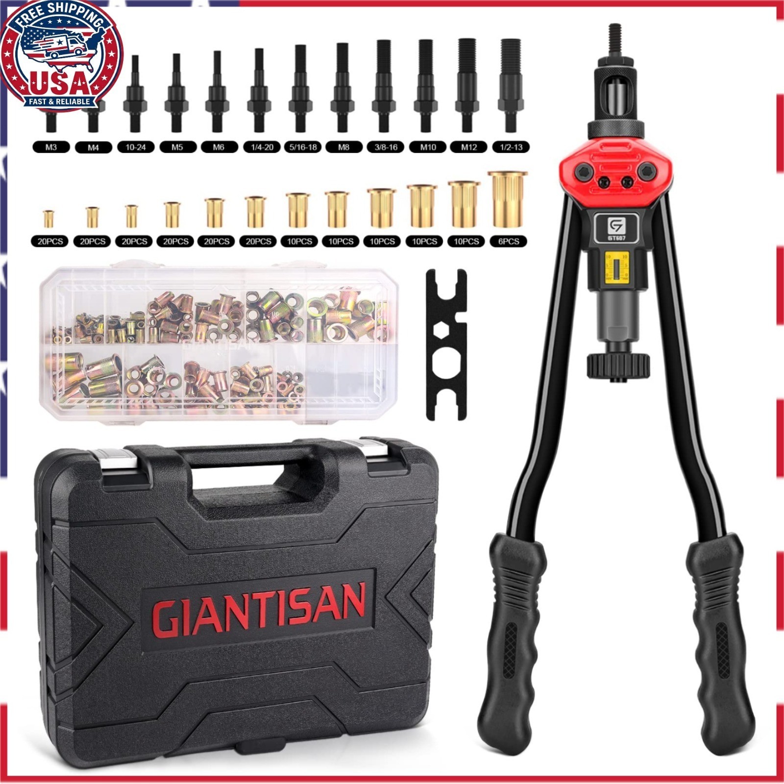 GIANTISAN Rivet Nut Tool Kit 16-Inch with 176Pcs Rivet Nuts