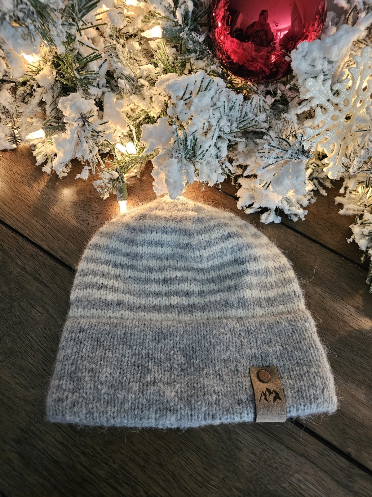 Baby Alpaca Wool Blend Knit Beanie Child Sz Gray & Cream Handmade NEW