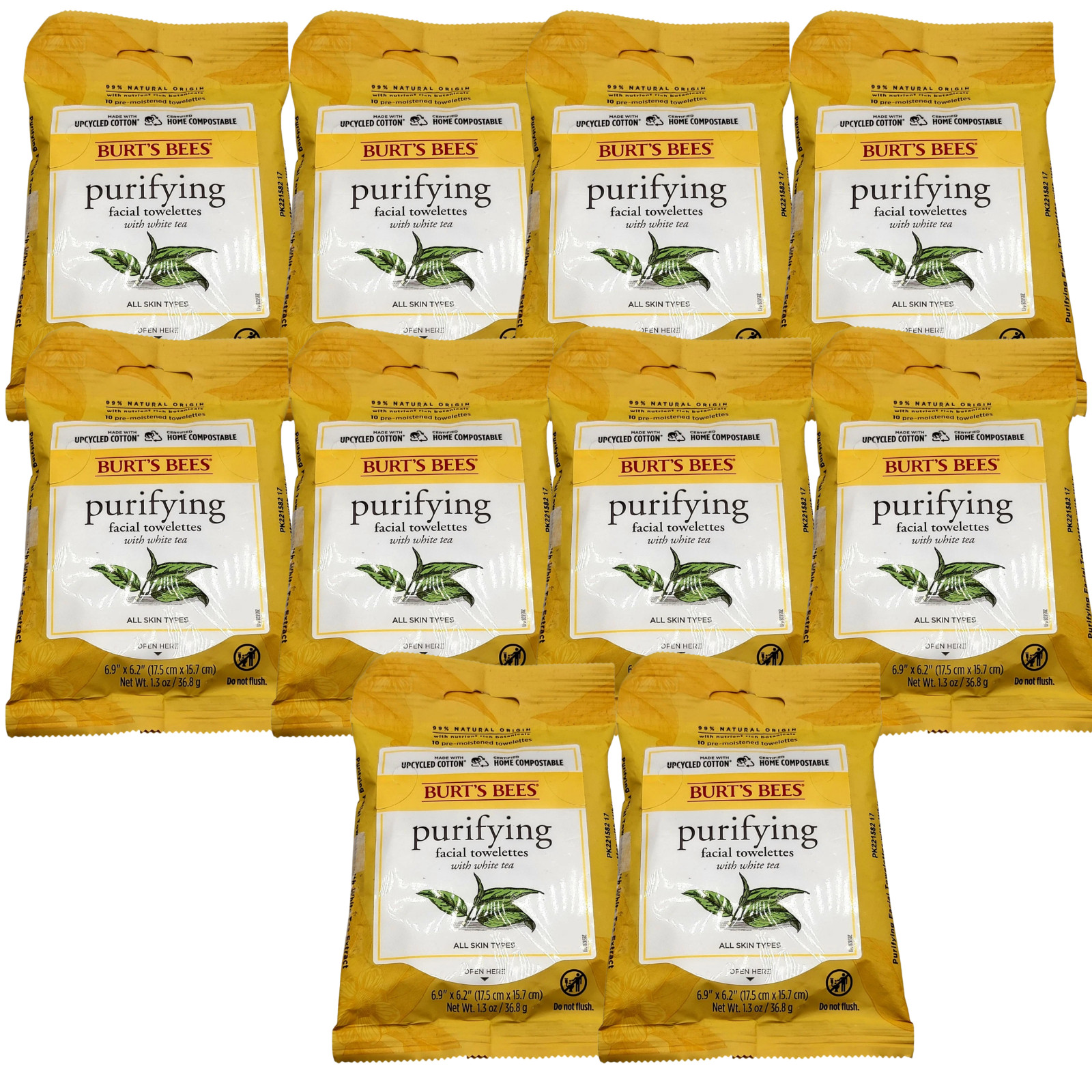 10 Pack Burt’s Bees Purifying Facial Towelettes White Tea 10ct Travel Wipes