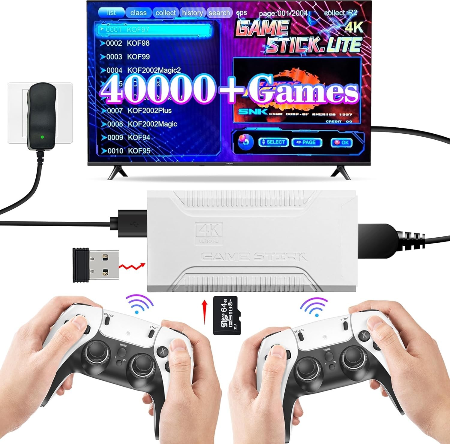Retro Game Stick with 40,000+ Classic Games, 23 Emulators, Plug & Play 4K HDMI O