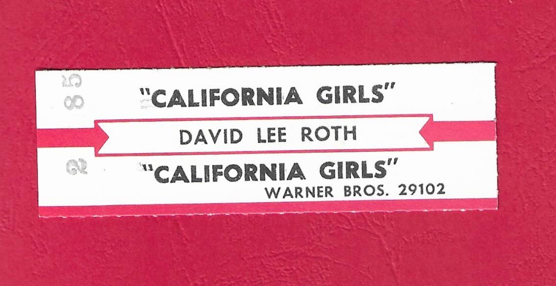 Jukebox Title Strip - DAVID LEE ROTH - California Girls