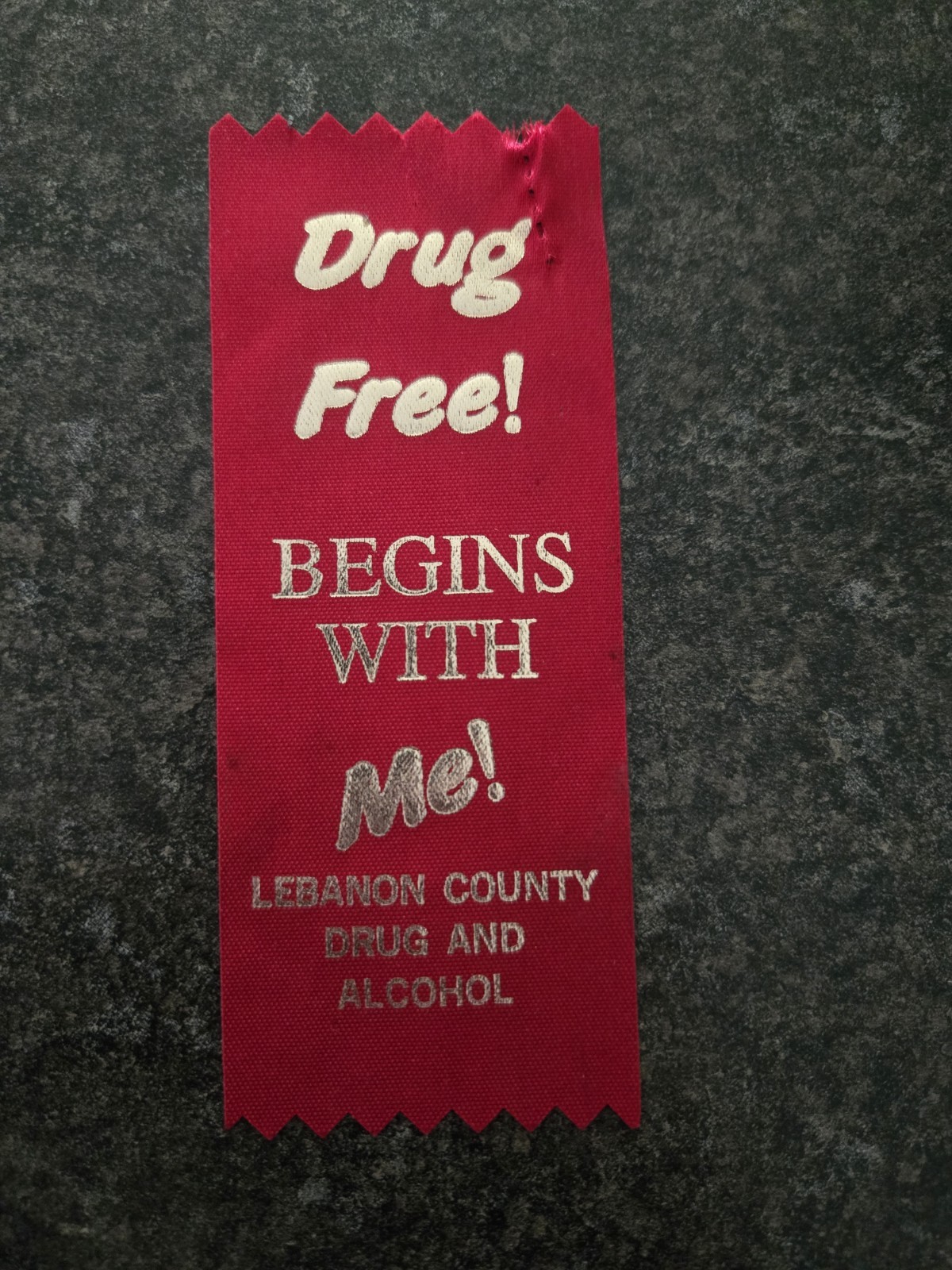 Vintage Red Satin Ribbon Drug Free Begins With Me! Lebanon County Drug And Alc..