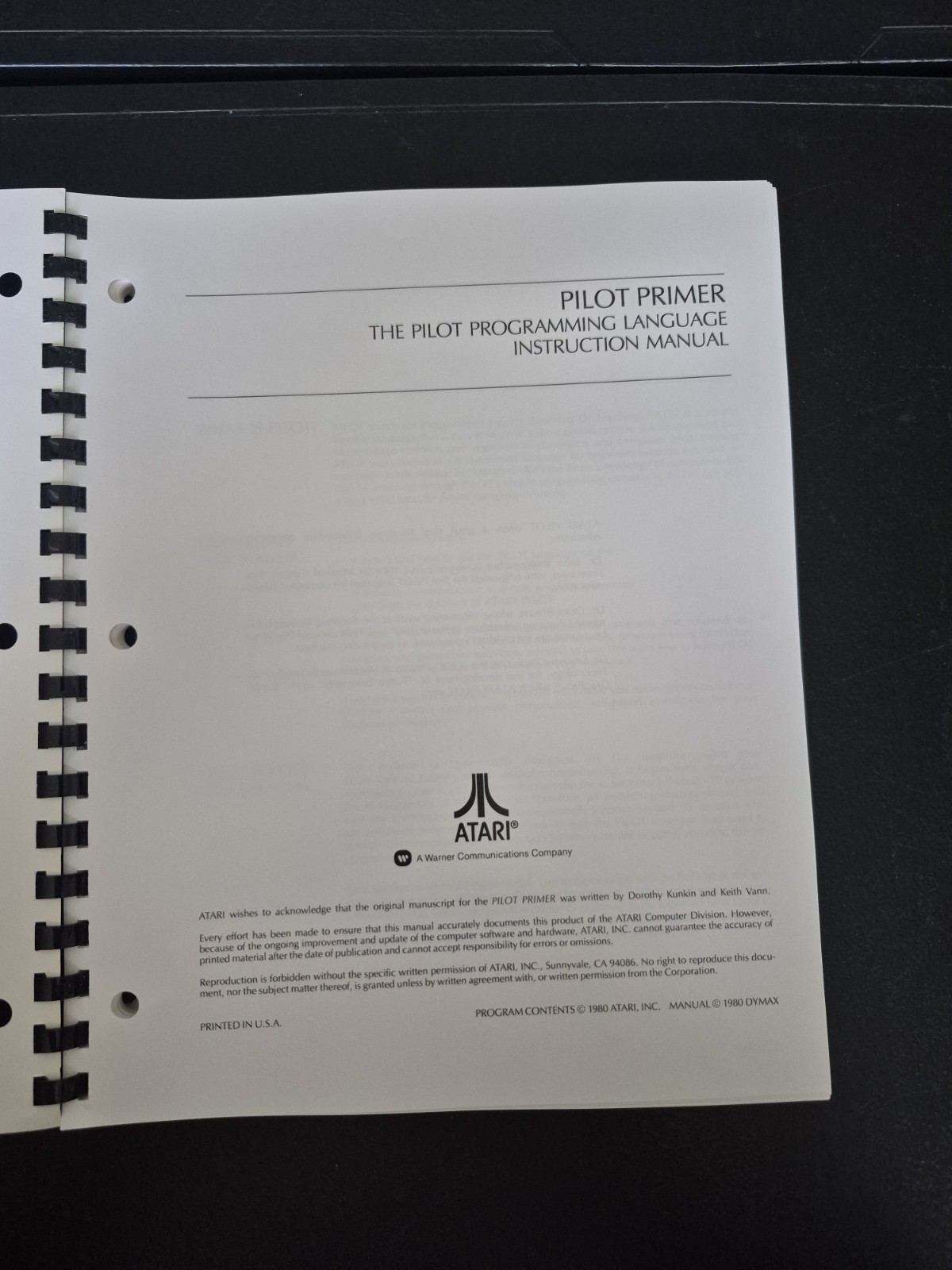 Vintage 1981 Atari 400/800 Student Pilot Reference Guide