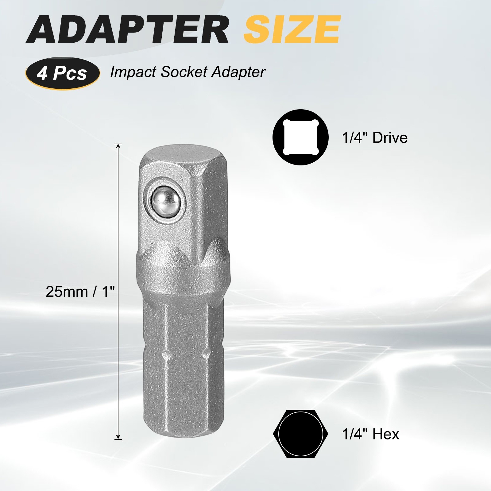 4pcs Impact Socket Adapter 1/4" Square Drive 1/4" Shank 1" Long Extension Bit
