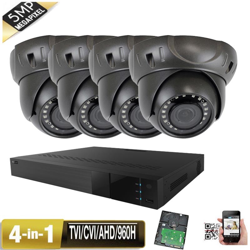 4Ch 5-in-1 DVR 5.1MP 4-in-1 TVI HDAHD 960H Security Camera System 24IR LED tfr5