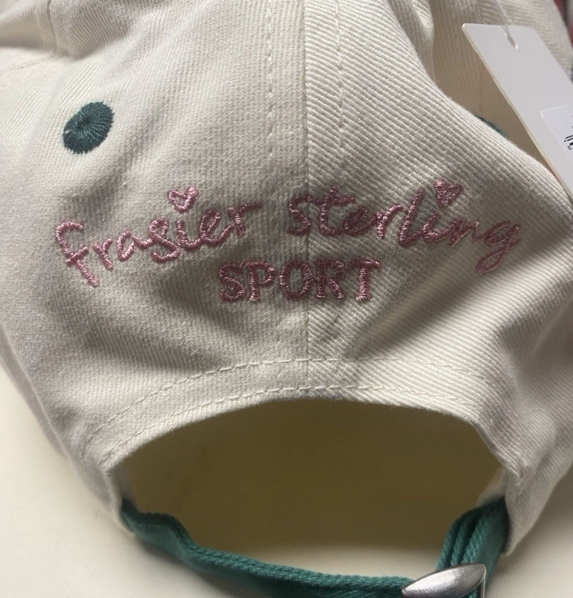 Frasier Sterling Sport, Embroidered Tennis Hat Beige/Green/Pink Adjustable Size