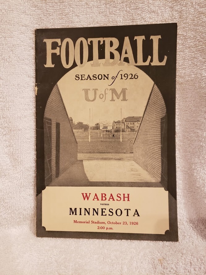 VERY RARE Minnesota Gophers vs. Wabash 1926 Football Program, NICE!!