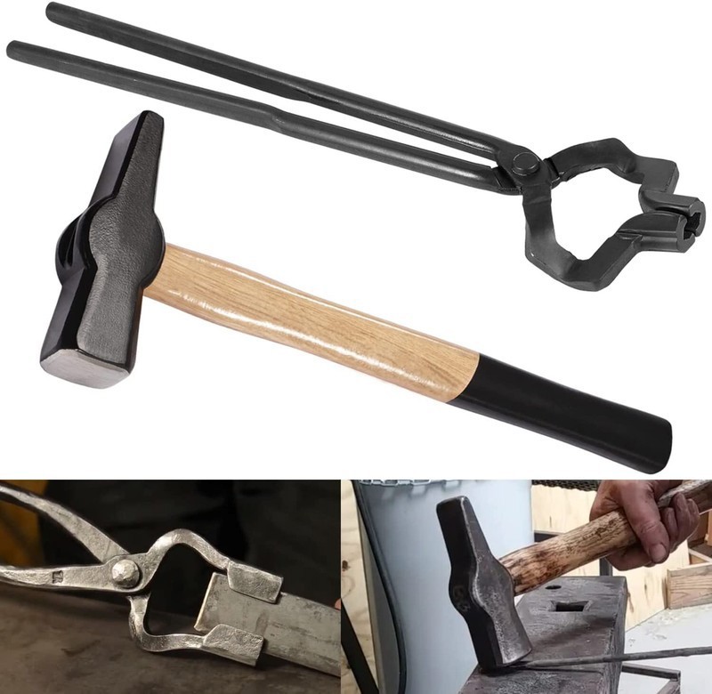 16" Z V-Bit Tongs & 3.3LB Blacksmith Hammer for Knifemaking Bladesmith Tool Set