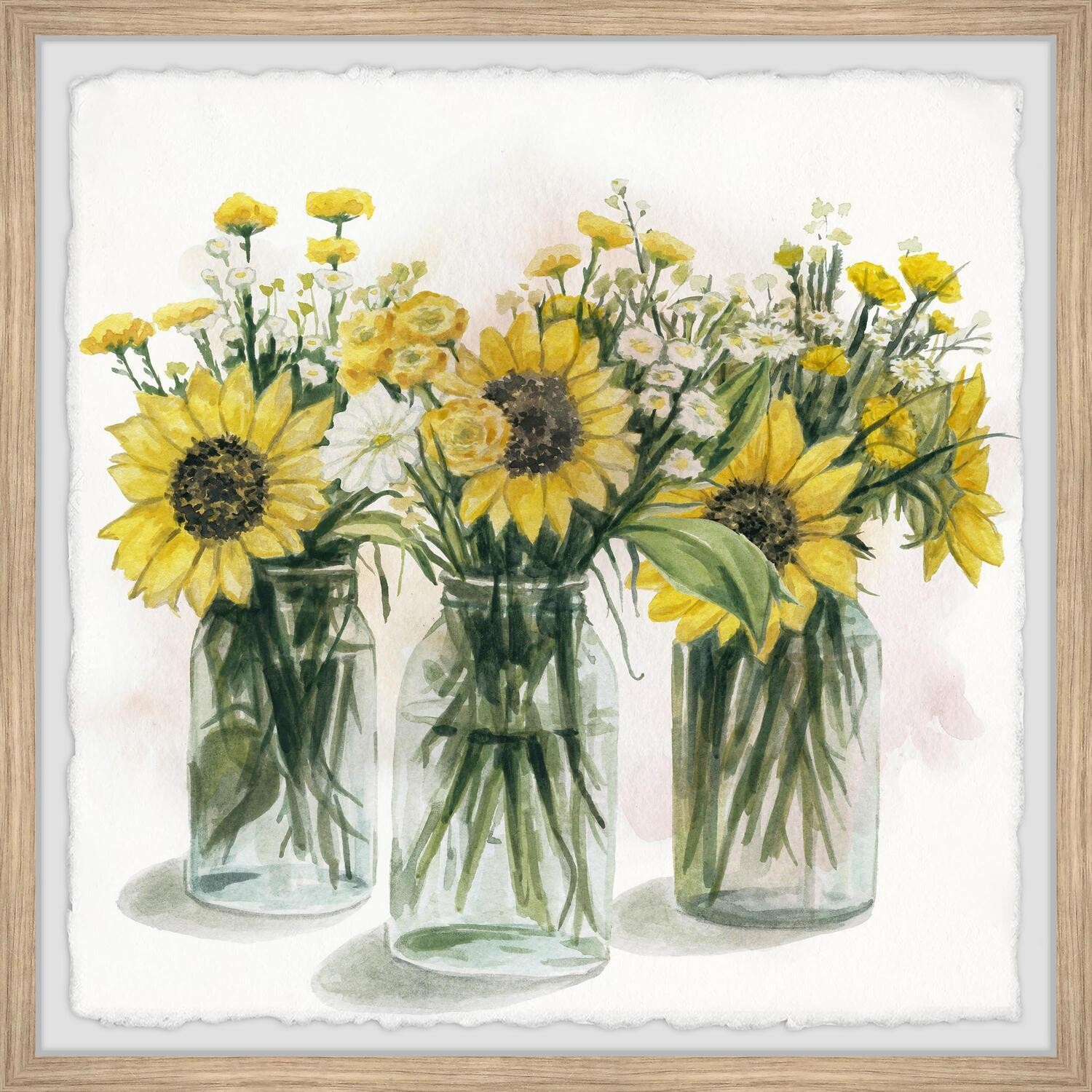 Marmont Hill Sunflowers in Glass Jars II Framed Painting Print 18" x 18"