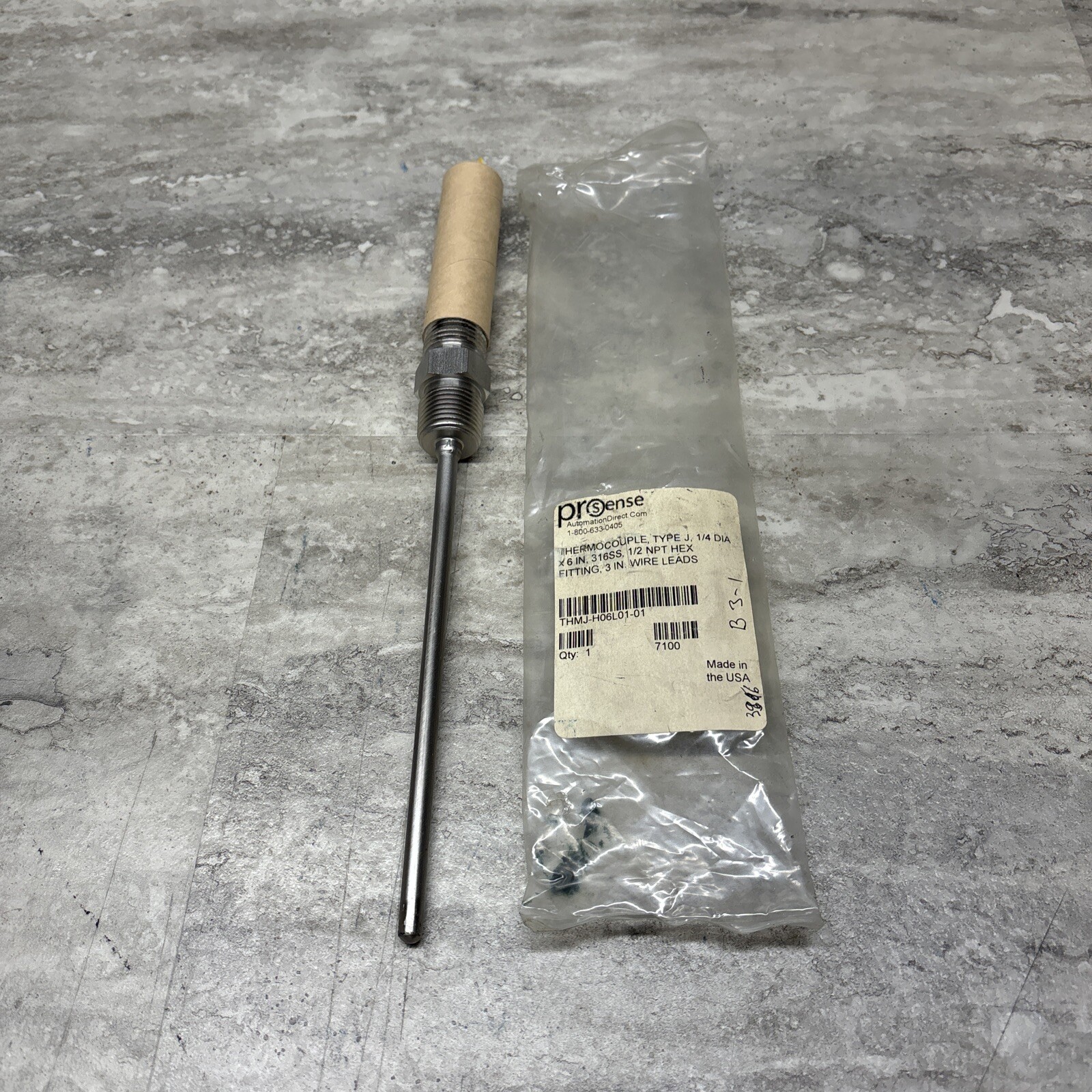 Automation Direct THMJ-H06L01-01 Temperature Sensor, Type J, 1/2” NPT, New