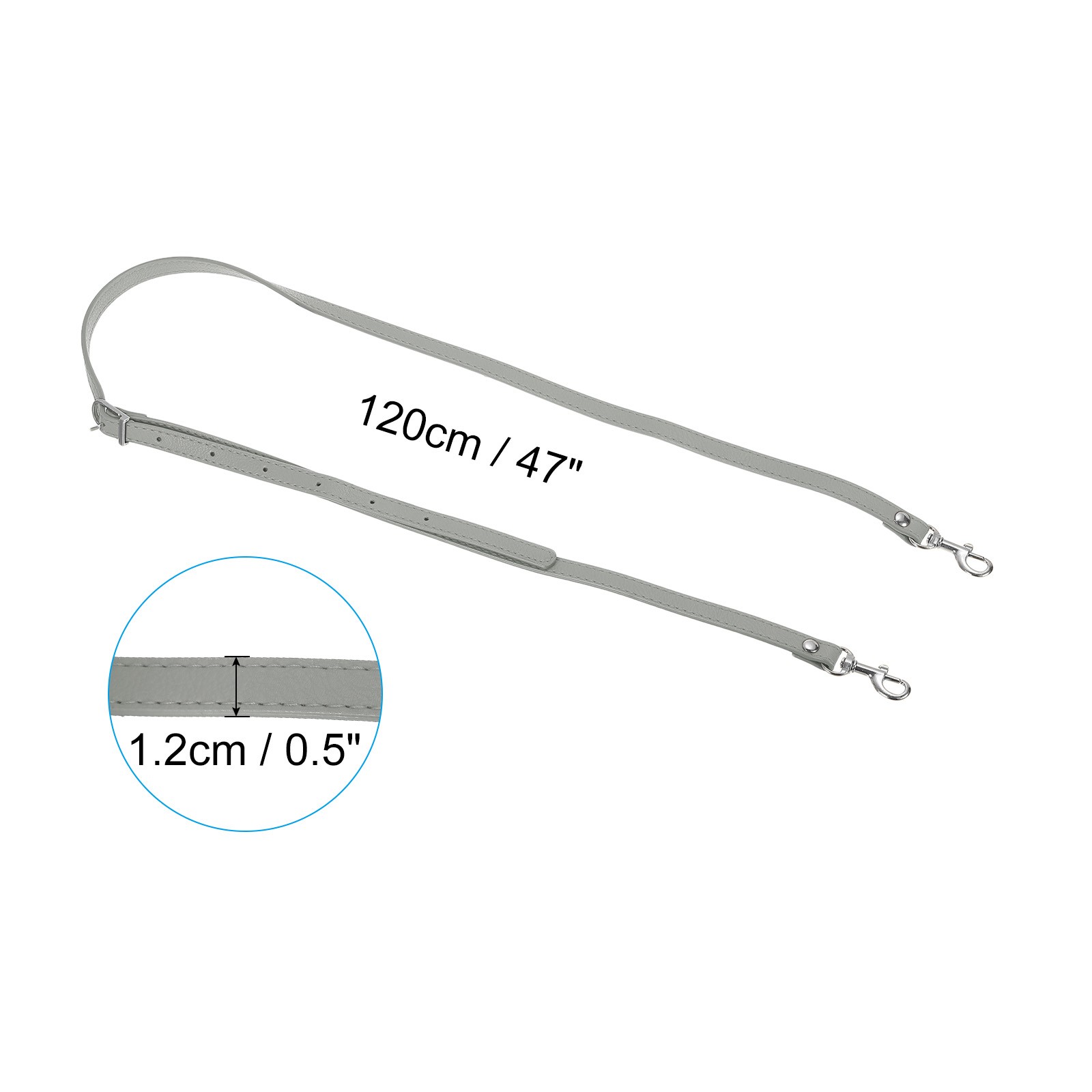 47 Inch Adjustable PU Leather Purse Strap with Silver Hardware, Grey