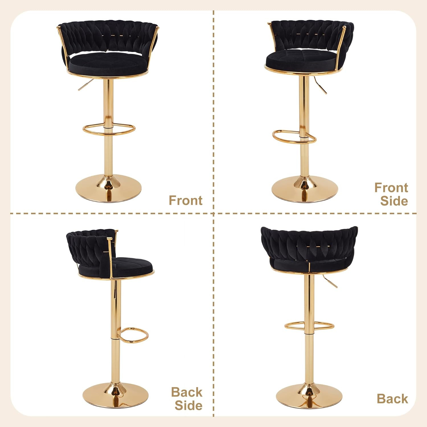 VECELO Bar Stools Set of 2, Adjustable Barstools Counter Height Stools with Back