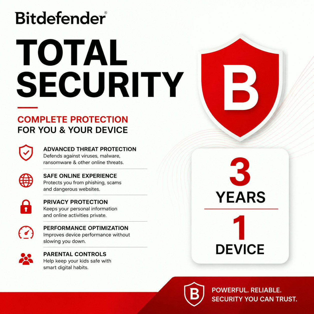 Bitdefender Total Security 2026 - 3 Year 1  Device (Windows,MAC,Android)