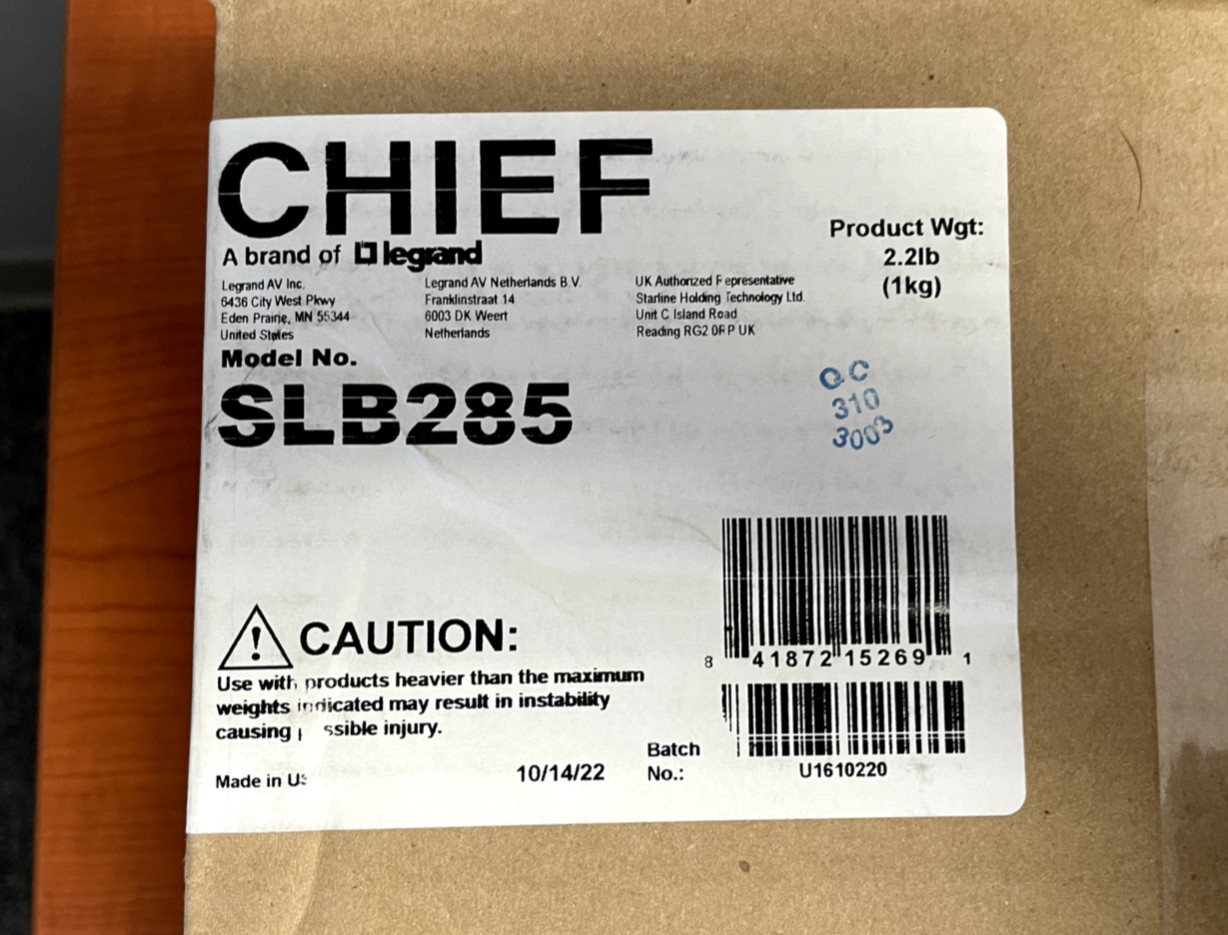 Chief SLB285 RPA Interface Bracket for RPA Projector Mount New