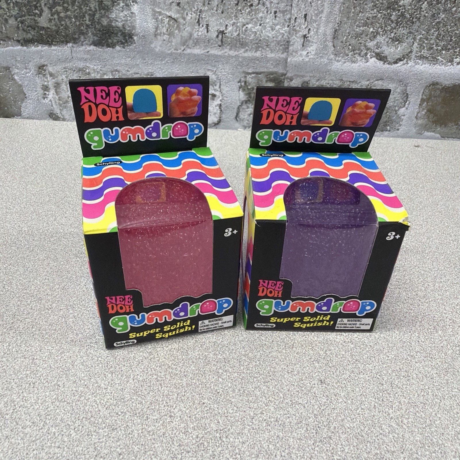 Lot of 2 Schylling Authentic Gum Drop Nee Doh Super Solid Squish, Pink & Purple