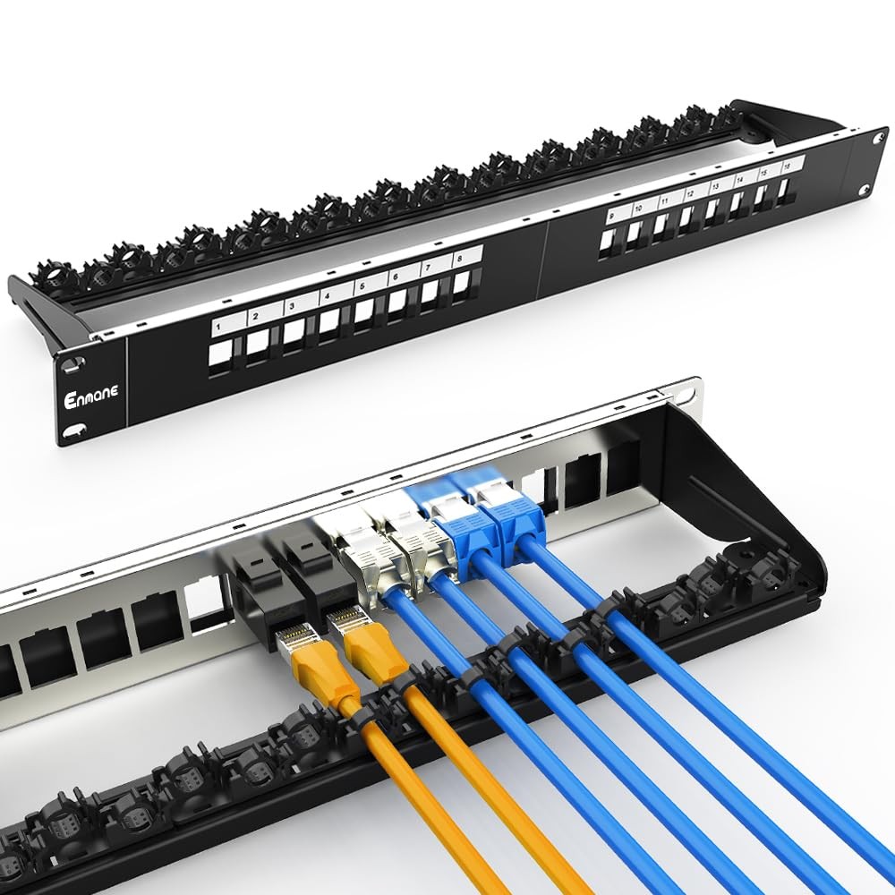 16 Port Blank Keystone Patch Panel, 1U, Smart Cable Management, 19-inch