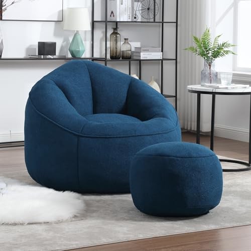 Bean Bag Chairs, Gaint Bean Bag Couch with Memory Foam for Adults and Blue