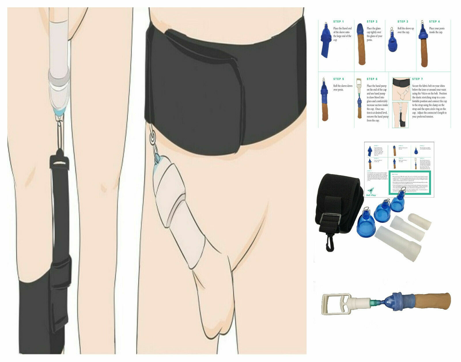 Penis Extender Enlargement Kit for Men Belt Cuff Handle Pump Hanger Dick Trainer